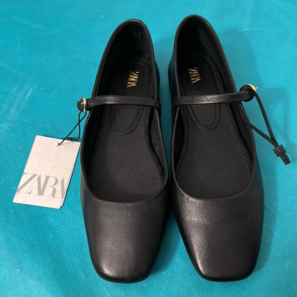 Zara Leather Ballerina Flats - Picture 2 of 9